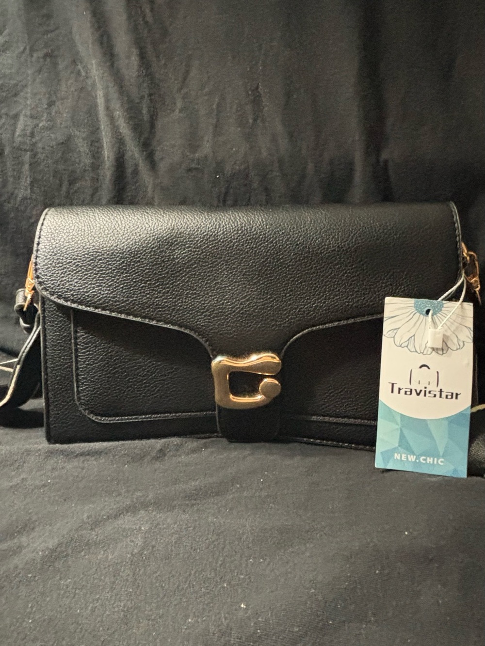 New.Chic Black Crossbody Bag with Gold Hardware